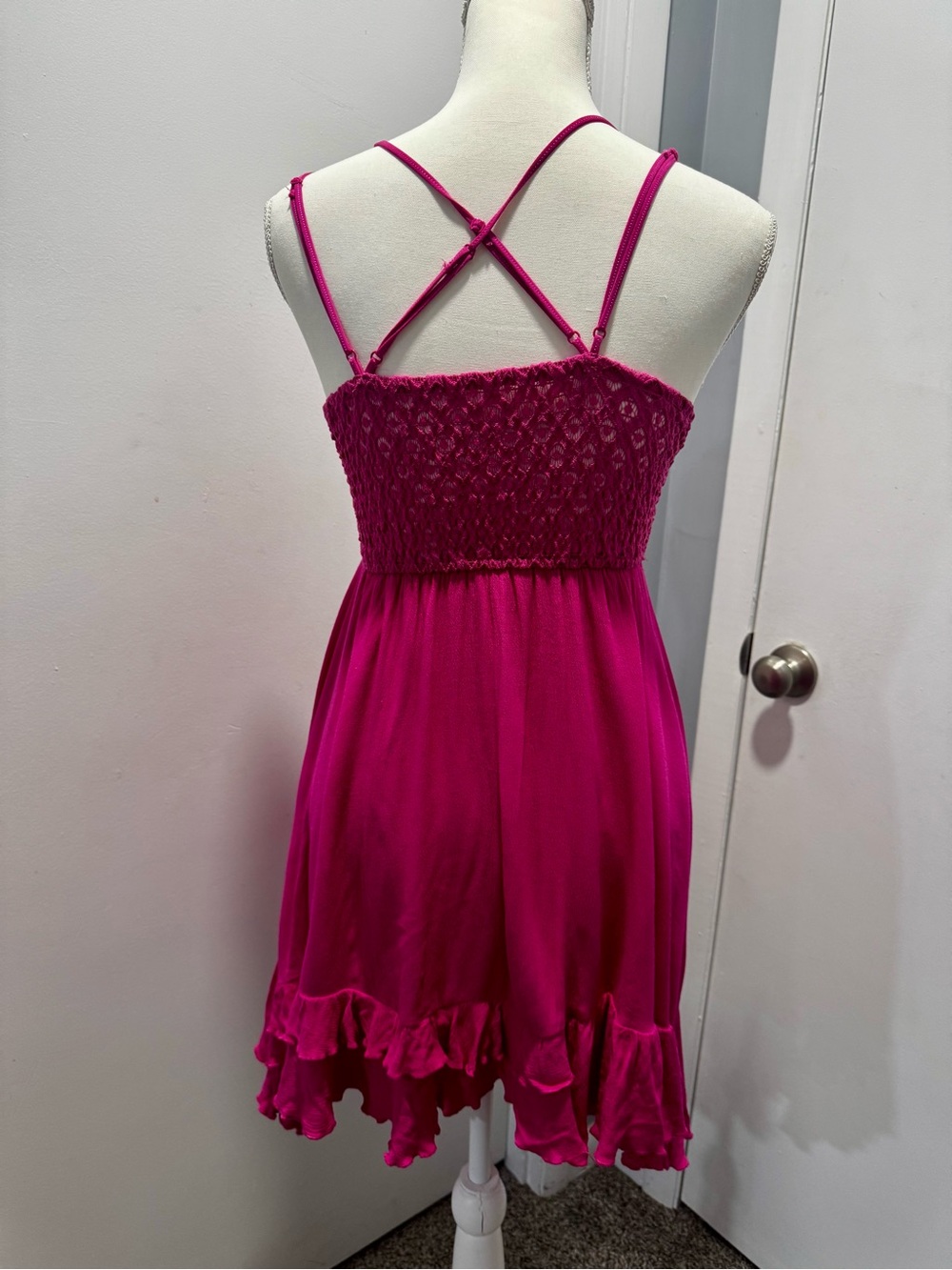 Fuchsia Lace Babydoll Dress with Double Straps - Picture 3 of 6
